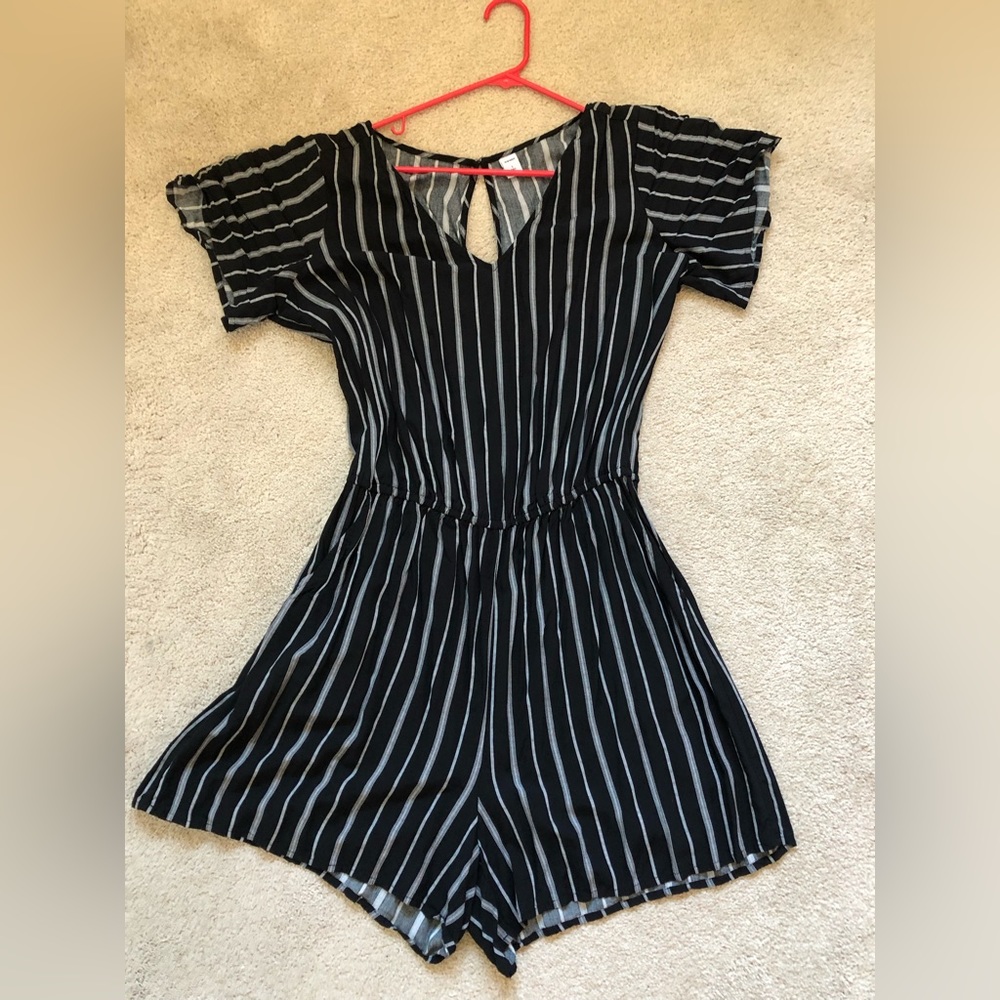 Old Navy Black Striped Romper size L tall